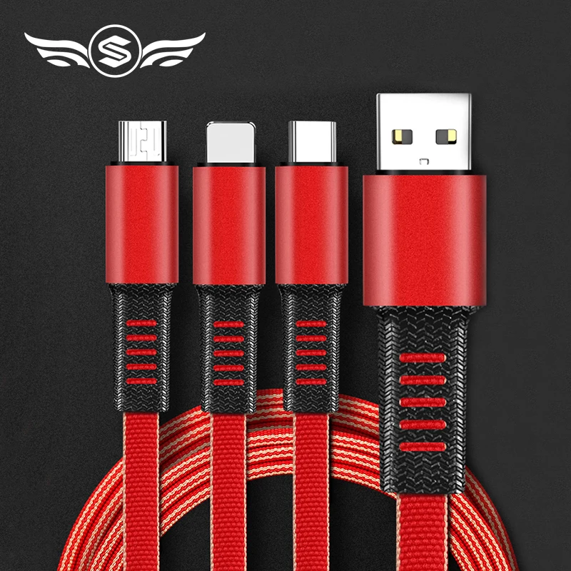 

New Fast Charging 3in1 Mobile Phone USB Data Cable for iPhone Micro USB Type C Charger Cable for Xiaomi Huawei Samsung Cable 1M