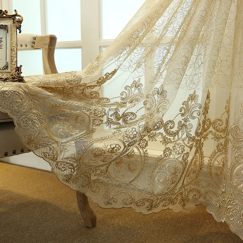 

Cream-colored Embroidered Curtains for Bedroom Yarn As The Bird's Nest High Precision High-grade Silk Embroidered Curtains