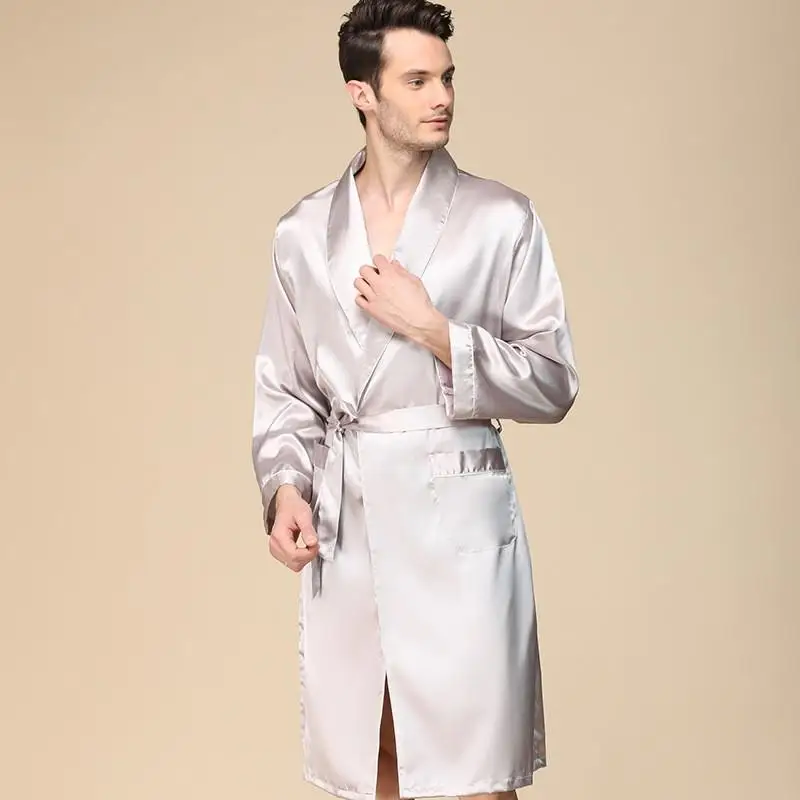 mens plaid pajama pants Men's Robe Nightgown Satin Kimono Bathrobe Gown Casual Sleepwear Plus Size Print Gold Home Dressing Gown 3XL 4XL 5XL mens cotton pajama sets Men's Sleep & Lounge