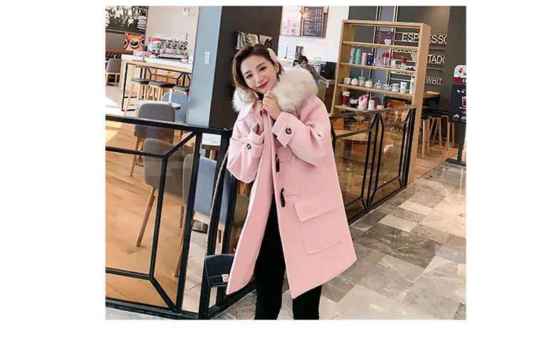 Duffle Coat Women's New Style Popular Korean-style Woolen Cloth Fall And Winter Clothes Hooded Woolen Jacket Mid-length