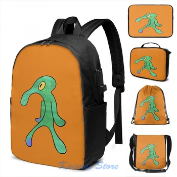 

Funny Graphic print Bold And Brash Squidward art USB Charge Backpack men School bags Women bag Travel laptop bag