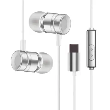 

USB Type-C In Ear Earphone with Microphone Metal Sport Gaming Wired Heeadphones Wire Control Headset Bass USB-C Earbuds