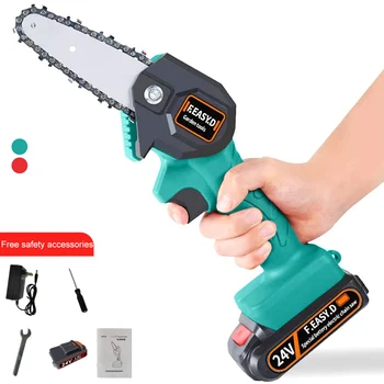 

Electric Chainsaw Rechargeable Household Garden Logging Mini Electric Chain Saw Portable Electric Pruning Saw with 2 Batteries