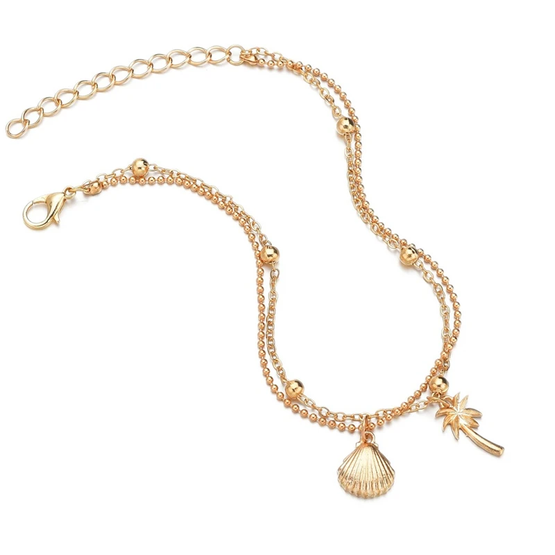 Ailodo Boho Shell браслет на ногу с растительным мотивом для женщин двухслойная золотая цепочка летние пляжные браслеты на ногу модные богемные ювелирные изделия подарок LD285