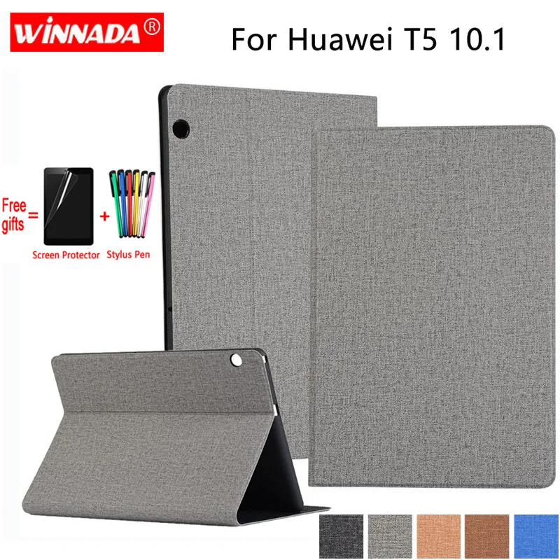 

For Huawei MediaPad T5 10.1 case linen grain PU leather Stand Protective Case TPU Cover for HUAWEI T5-10 AGS2-W09 AGS2-L09 Coque
