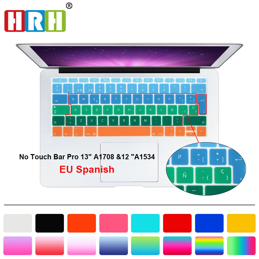 Чехол для клавиатуры HRH Rainbow с испанской раскладкой силиконовый чехол Mac Pro 13 A1708