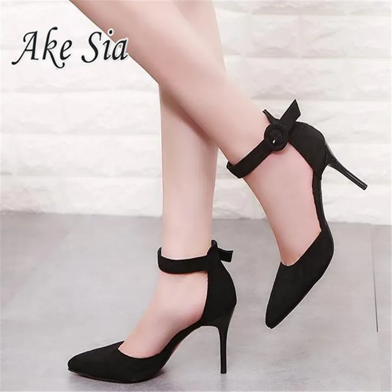 2020 New Arrival Korean Concise Pointed Toe Office Shoes Women's Fashion Solid Flock Shallow High Heels Shoes for Wome