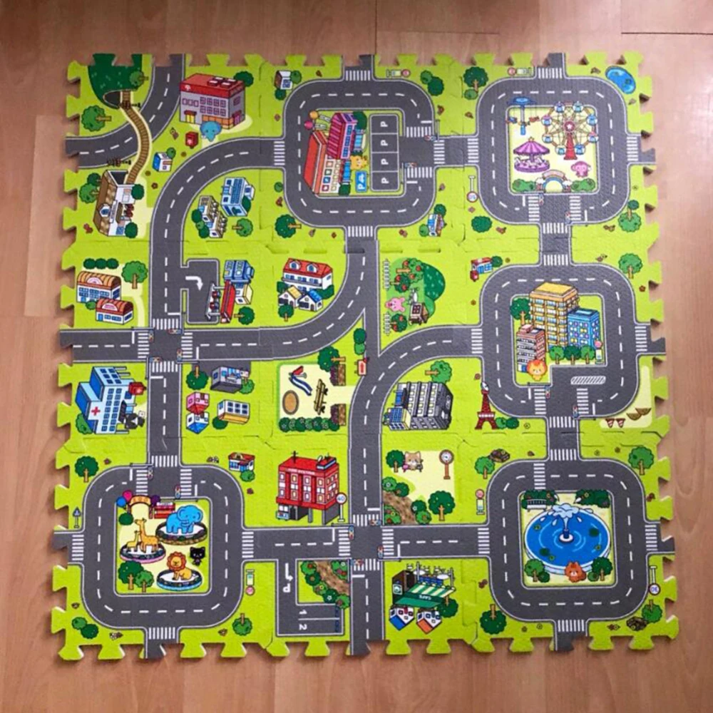 9 шт. Крытый 30*30*1 см детский набор спиел Matten Schuim Vloer Verkeer Route Puzzels Deken Voor kinderen Spelen Tapijten коврик для Ki