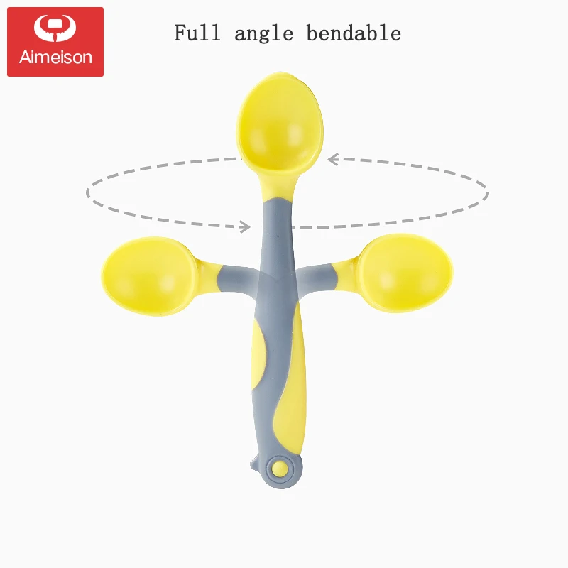 Aimeison детская обучающая ложка для обучения еде, Детская пищевая добавка, ложка для локтя, ложка для одного года, сгибаемые столовые приборы для детей, набор
