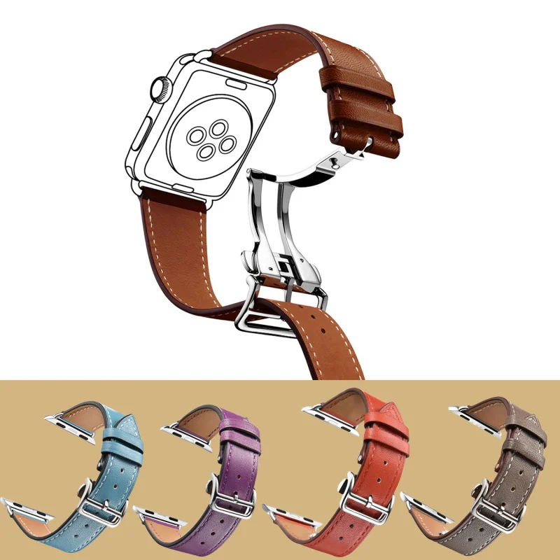 

FHX-34K Suitable for Apple 38 40 42 44mm watch genuine leather strap for iwatch 6 5 4 3 SE folding buckle leather strap