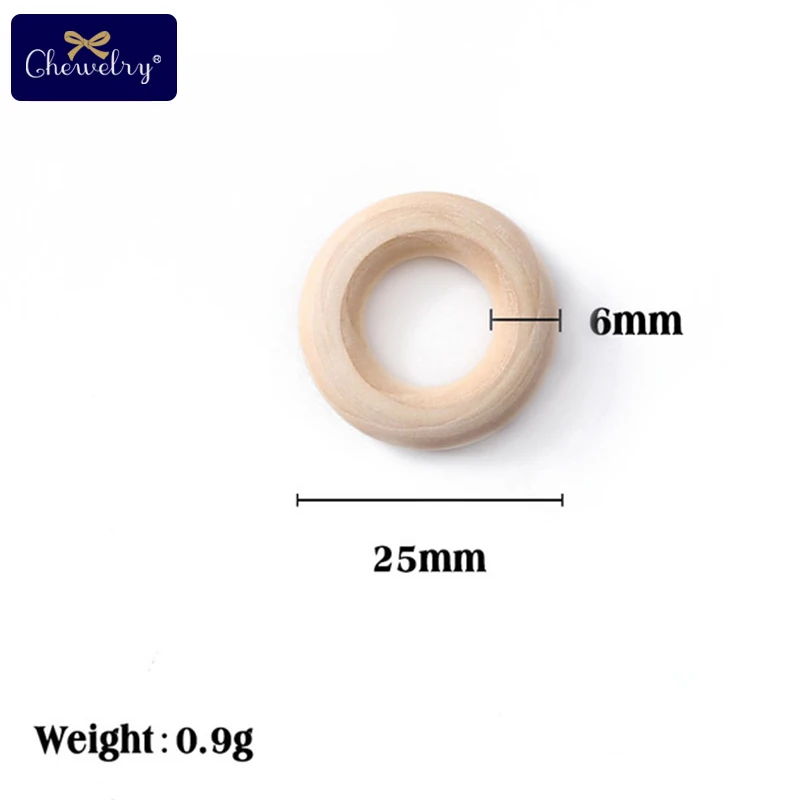 50Pcs 25mm Maple Wooden Ring Baby Teether Teething Ring Round Ring DIY Pacifier Chain Bracelet Accessorie For Kid Products Toys