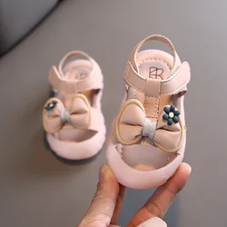 Sandales de princesse pour bébés filles, chaussures d'été à fond souple antidérapant, avec nœud papillon, sandales décontractées à bout ouvert pour enfants 
