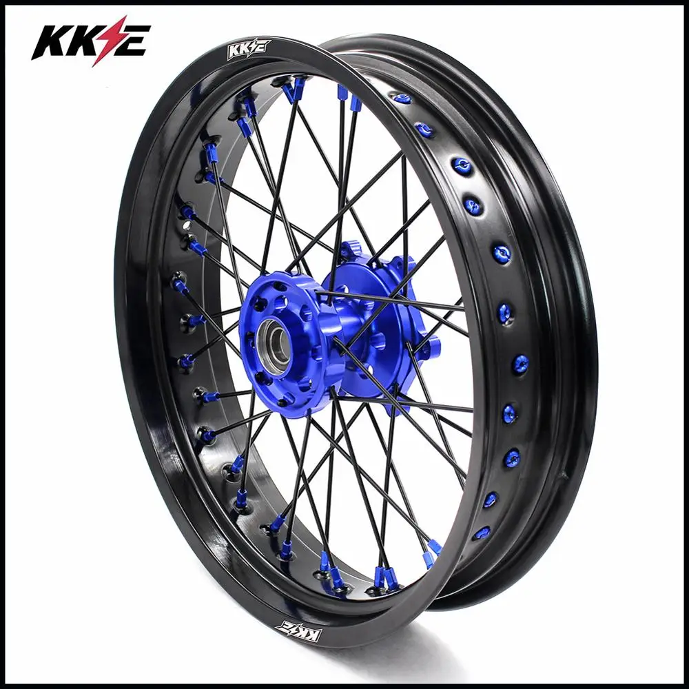 KKE 3,5& 5,0 Supermoto колеса Набор для YAMAHA WR250F 01-18 WR450F 03-18 синий ниппель черный спиц мотард диски