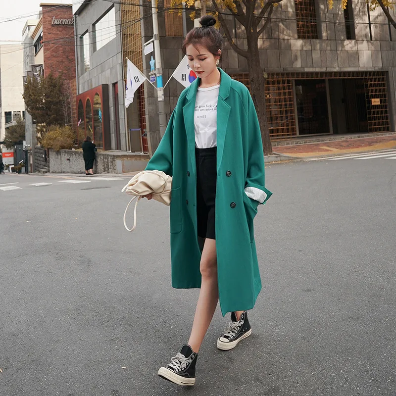 

Photo Shoot Trench Coat Coat Women's 2020 Spring Clothing New Style Long over-the-Knee Loose-Fit Korean-style Double Breasted Su