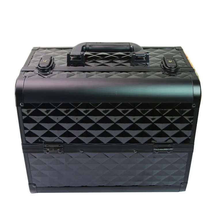 Большой кейс для профессиональной косметики ручной зеркальный двухслойный алюминиевый чемодан Вставка для хранения ногтей коробка тату сумка макияж Чехол - Цвет: 32cm B