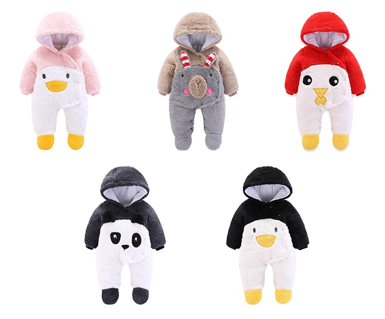 Baby Girl Romper Fleece Warm Cartoon Boys Jumpsuits Winter Thick Children Romper Autumn Unisex Newborn Winter Overalls Clothes