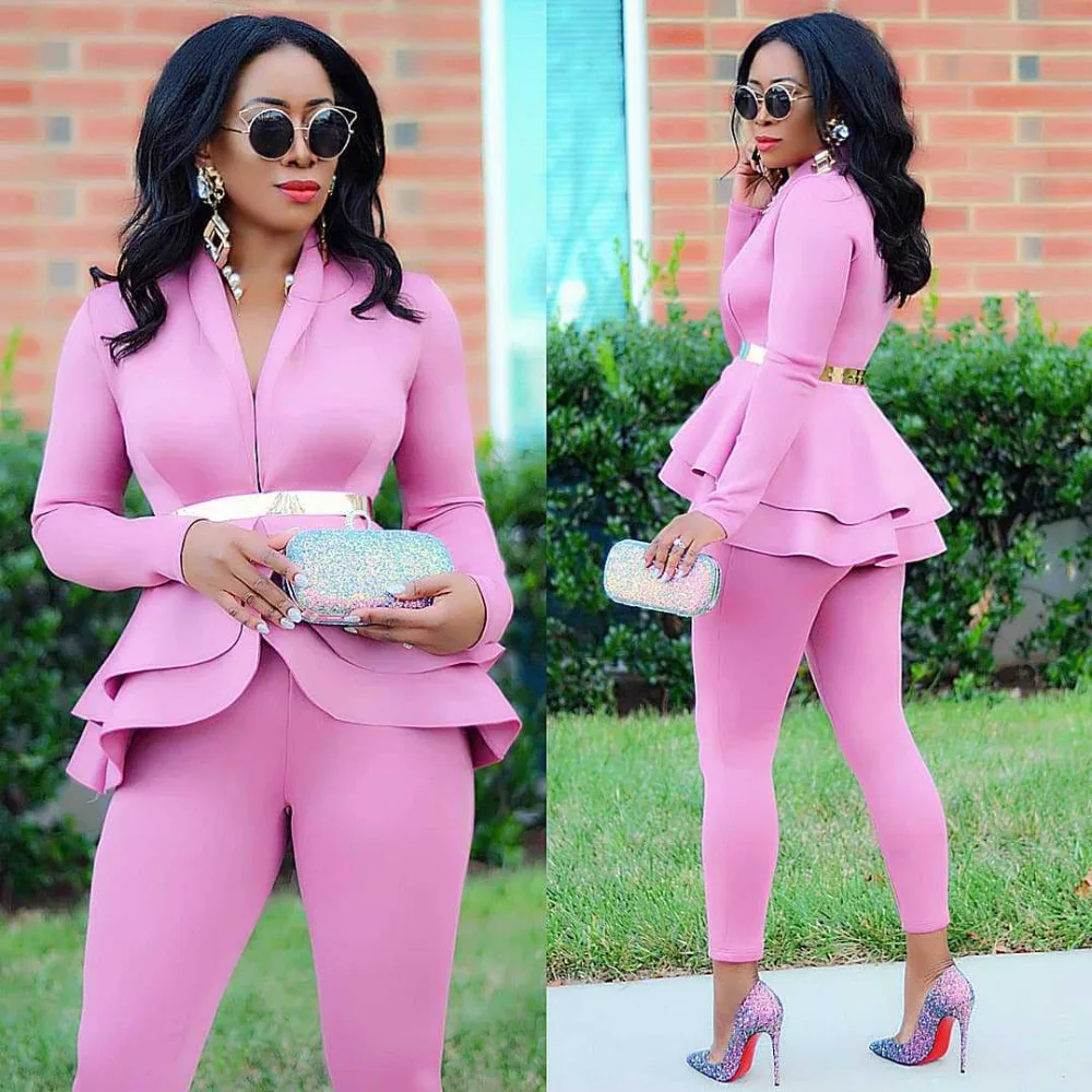 New Women Winter Women's Set Tracksuit Full Sleeve Ruffles Blazers Pencil Pants Suit Two Piece Set Office Lady Outfits Uniform plus size dressy pant suits