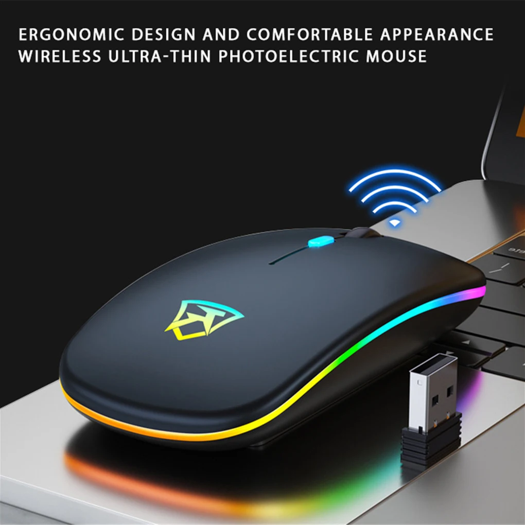 

New Wireless Optical Mouse USB Rechargeable LED RGB Mouse Computer Laptop Adjustable DPI Mice