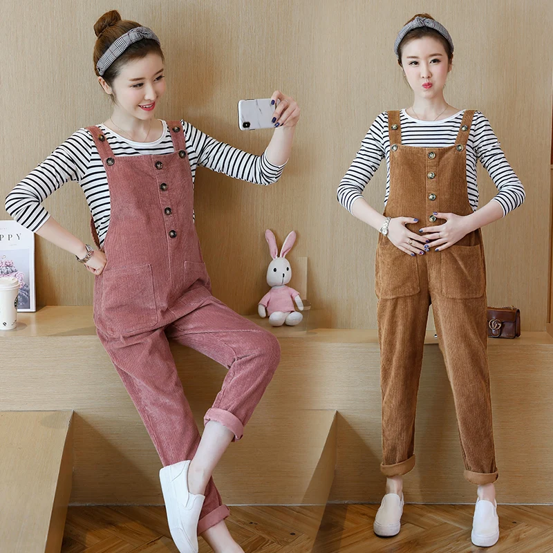 

811# Autumn Winter Korean Fashion Corduroy Maternity Bib Pants Jumpsuits Clothes for Pregnant Women Loose Pregnancy Overalls
