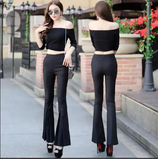 Women Pants Spring Summer Casual OL High Waist White Black Pants Elegant Office Flare Trousers E917