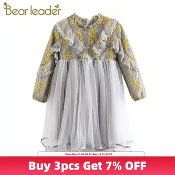 

Bear Leader Teenager Girls Dresses Special Autumn 4-13 Years Teenager Girl Flower Embroidery Mesh Princess Dress Cute Clothes