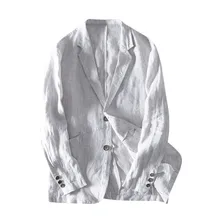 Мужская облегающая льняная куртка с карманами, одноцветная куртка с длинным рукавом, свободная серая синяя куртка с длинным рукавом, одноцветная полосатая хлопковая куртка, Новое поступление# LR3