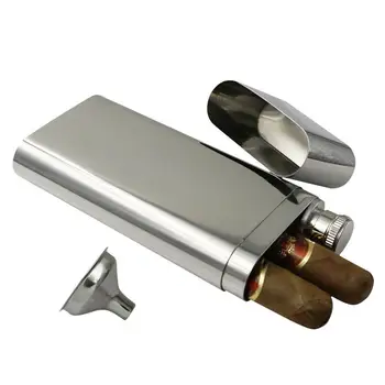 

Portable Cigar Storage Case With Flask Small Funnel Food Grade Stainless Steel Cigar Holder Flagon