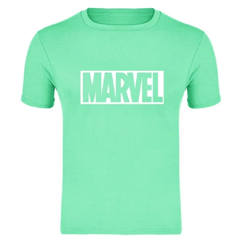 Новые модные футболки для пары с короткими рукавами Marvel, Мужская футболка с принтом супергероя, футболка с круглым вырезом, комикс, футболка с надпись Marvel, топы, Мужская одежда, футболки - Цвет: Light green