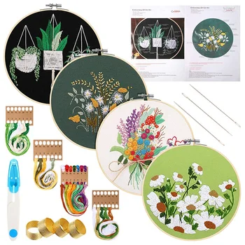

4 Sets Embroidery Starter Kit Range of Floral Embroidery Tool Kit Embroidery Starter Kit with Pattern and Instructions