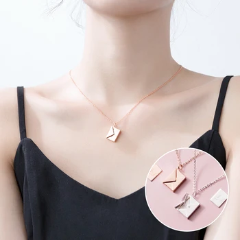 

Mocanie New Simple Engraved Letter “Love you” Envelope Square 925 Sterling Silver Pendant Necklace for Women Fine Jewelry Gift