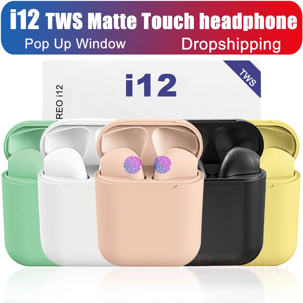 I12 tws оригинальные матовые bluetooth наушники bluetooth 5,0 Touch Pop up беспроводная гарнитура спортивная для смартфонов