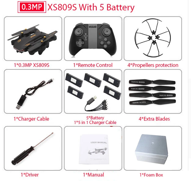 0.3MP 5B Foam Box VISUO XS809S XS809HW складной селфи Дрон с широким углом 0.3MP/2MP HD камера Квадрокоптер WiFi FPV RC вертолет мини Дрон - Color: 0.3MP 5B Foam Box