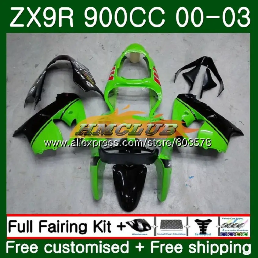 Корпус для KAWASAKI ZX-9R ZX 9R 9 R 900 ZX9R 00 01 02 03 111CL. 0 ZX900 ZX9 R 900CC 2000 2001 2002 2003 обтекатели комплект зеленый - Цвет: No. 1