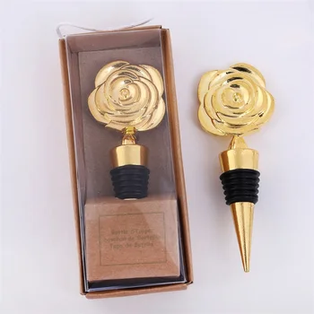 

Gold Rose Wine Stopper With Gift Box Rose Flower Wine Bottle Stopper Wedding Giveaways Party Supplies