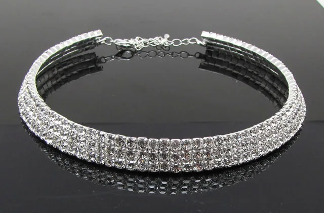 3row silver Горячая Распродажа Ограниченная серия колье ожерелье Макси Свадебные украшения 1 2 3 4 5 ряд ожерелье-чокер со стразами ожерелье s - Окраска металла: 3row silver