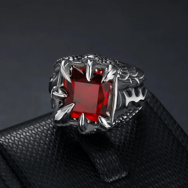 Shengmei синий и красный цвета опаловым камнем в стиле панк Для мужчин кольца Нержавеющая сталь серебряное кольцо держатель модный Украшения для мужчин SP415