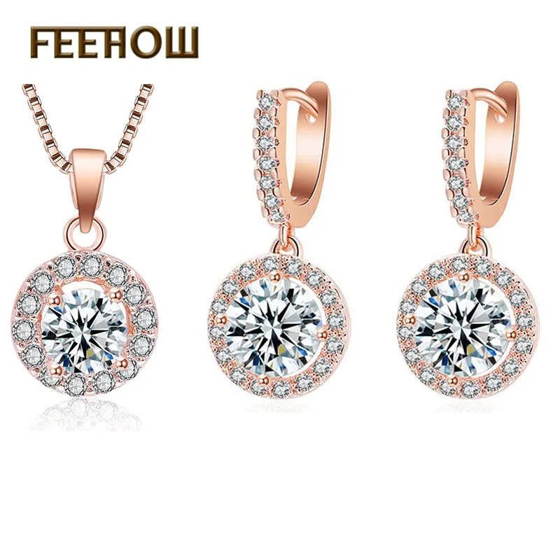 FEEHOW классические круглые простые серьги с кубическим цирконием ААА набор