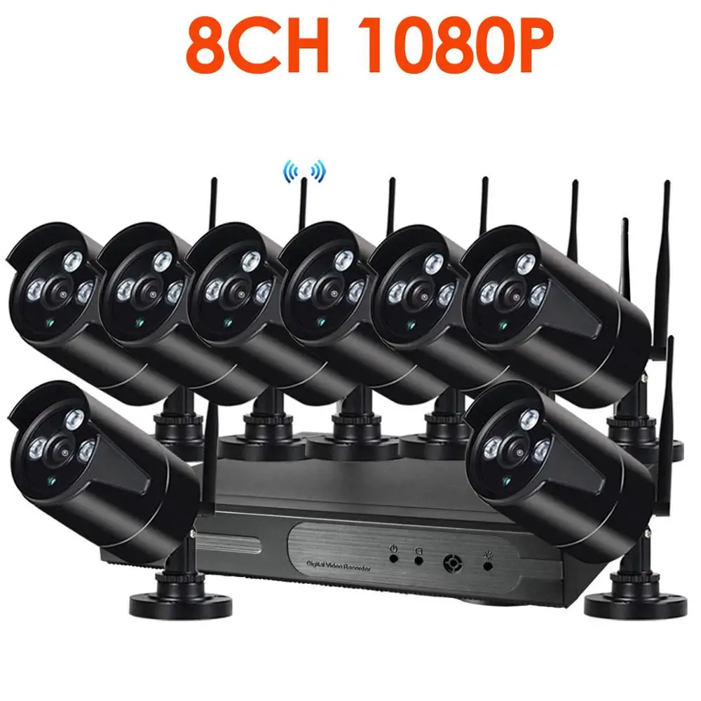 8CH 1080P WIFI KIT Plug and Play 8CH 1080P HD Беспроводной NVR комплект P2P 1080P Крытый Открытый ИК ночного видения безопасности 2.0MP IP камера wifi CCTV система - Цвет: 8CH 1080P WIFI KIT