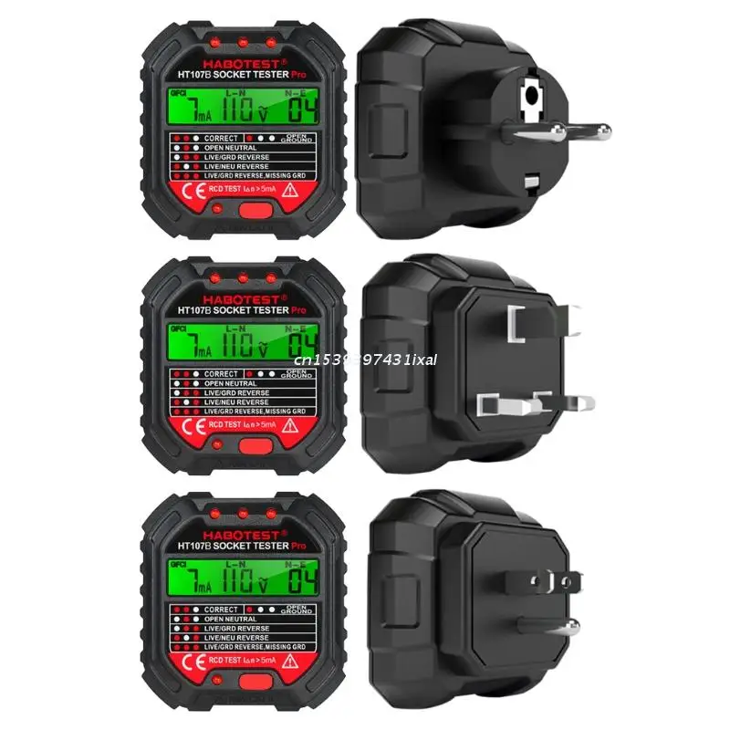 HT107 Socket Tester Voltage Test EU/UK/US Plug Line RCD Measurement LCD Display for Dropship | Инструменты