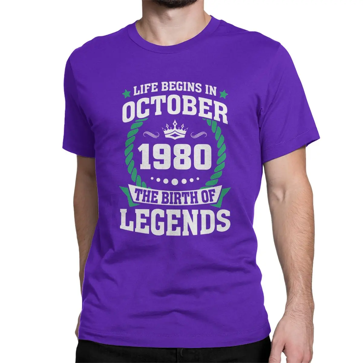 Мужская футболка с надписью «Birth Of Legends», коллекция 1980 года, 40 лет, подарок на день рождения, топы из чистого хлопка, повседневные футболки, футболка с надписью «Gift Idea» - Цвет: Фиолетовый