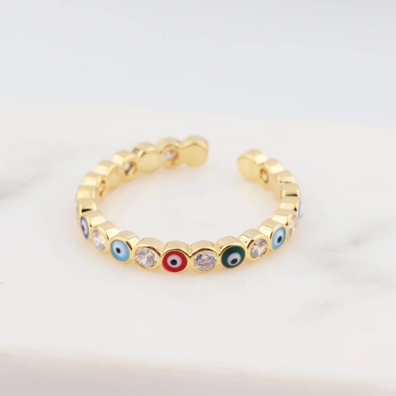 Lucky Eye Blue Turkish Evil Eye Open Ring Copper Gold Color Finger Rings Adjustable for Women Girls Men Fashion Jewelry 