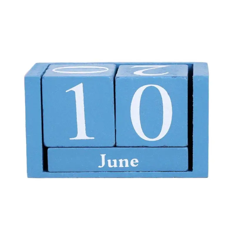 Винтажный деревянный вечный календарь вечные блоки дисплей на месяц и День Аксессуары для рабочего стола реквизит для фотосъемки украшения дома офиса - Цвет: Синий