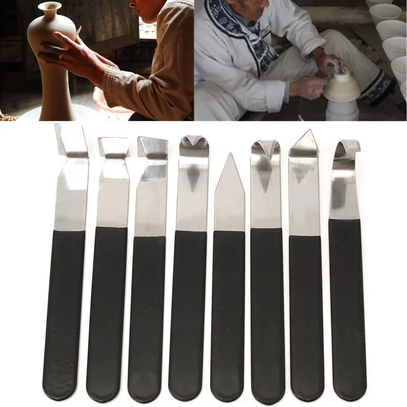 New 8Pcs/lot Pottery Wax Clay Carvers Carving Sculpture Hand Tools Trimming Sculpting Sculpt Smoothing Carving Tool Art Sets