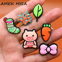 Jibz – chaussettes de noël en PVC, 1 pièce, mignon, nœud de cochon, carotte, boucle en PVC, accessoires de chaussures, décorations, breloques, chaussures, Bracelet, cadeau pour enfants 