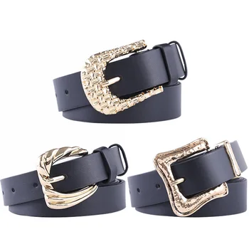 

Girl Vintage Belts For Women Female Deduction Side Gold Color Buckle Jeans Wild Belts Women Retro Caving Pin Buckle Belts