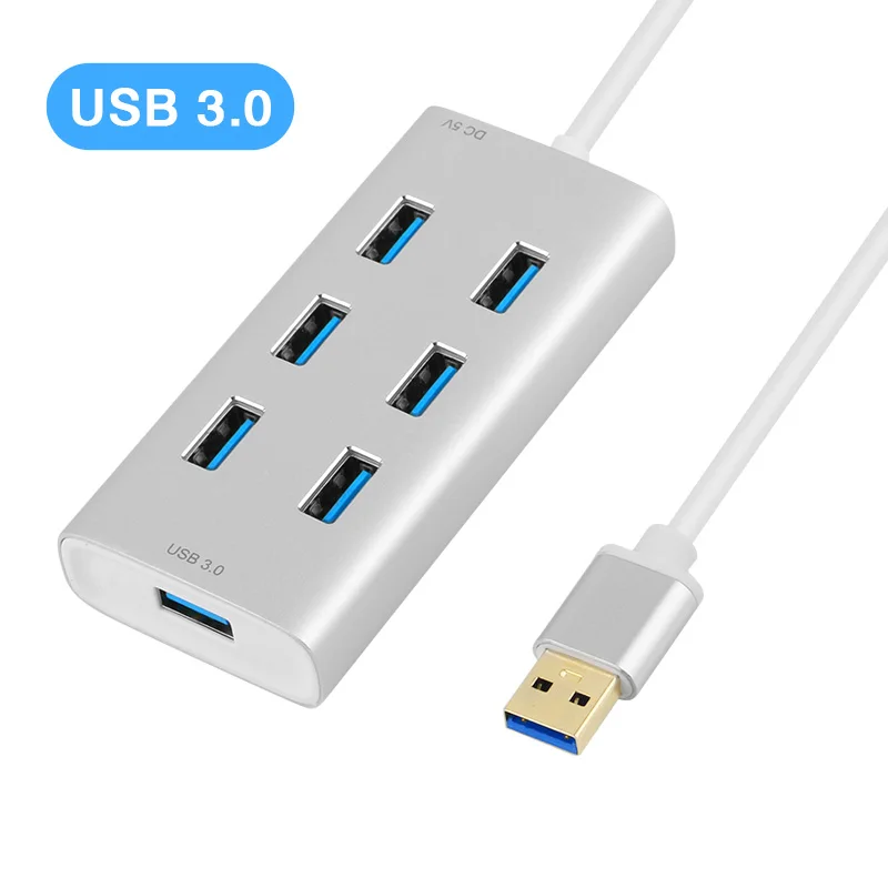 Концентратор USB 3,0, 7 портов, быстрый разветвитель питания, зарядка, мульти-интерфейс для Mac, iPad, iPhone, Android, WinXP, 7, 8, передача данных