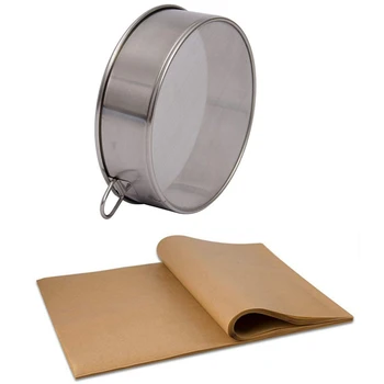 

1x Round Stainless Steel Fine Flour Sieve with 60 Mesh ,304 Steel-Silver & 100Pcs Paper Baking Liners Sheets, 30X40cm