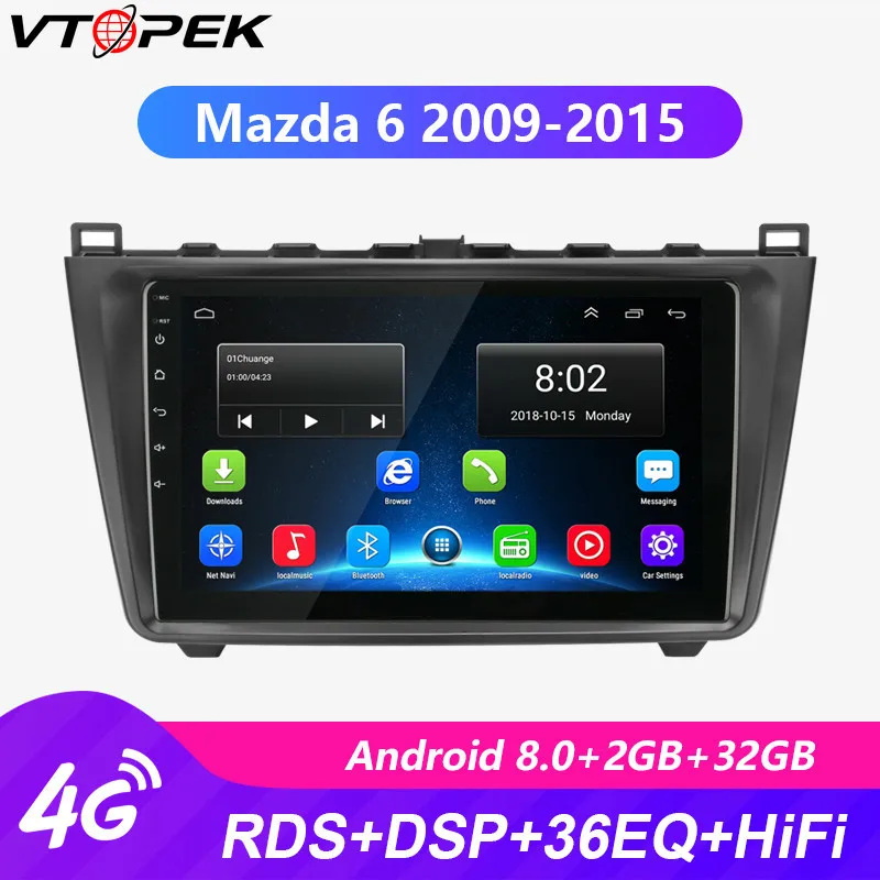 Vtopek " 2 Din Android Wifi 4G автомобильное радио для Mazda 6 2009- 2G+ 32G навигация gps HIFI RDS DSP сенсорный экран с рамкой
