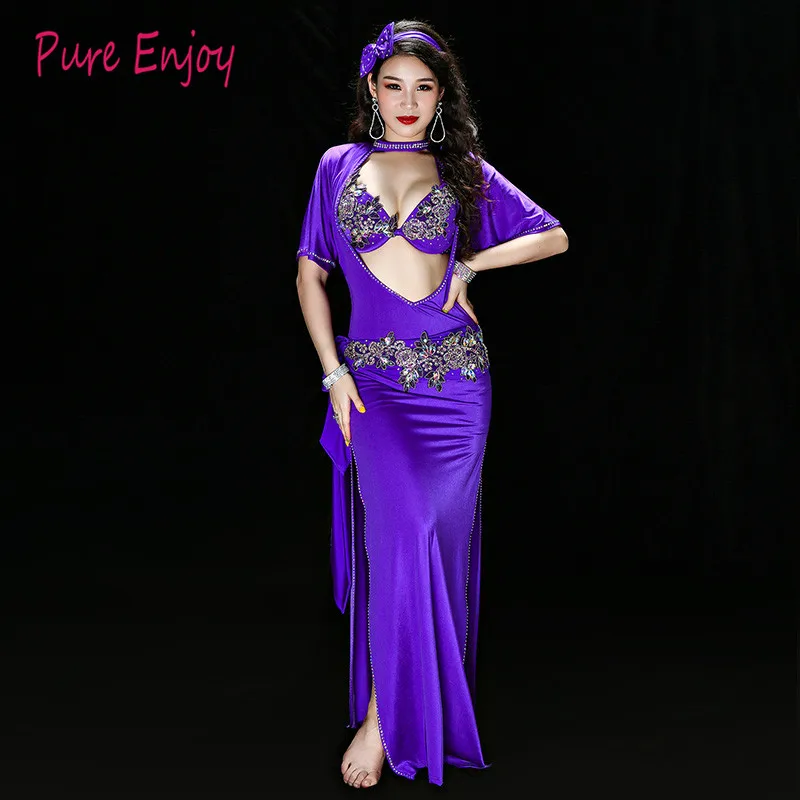 

Red Purple Belly Dance Show Costume 5 Piece Set Women Bellydance Luxury Egyptian Style Galabeya Dancing Dress Performances