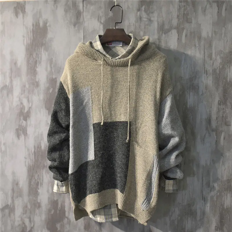 one piece beige Мужской свитер из двух частей с капюшоном, мягкие вязаные мужские пуловеры, верхняя одежда, мужские свитера, трикотаж для зимы и осени - Color: one piece beige